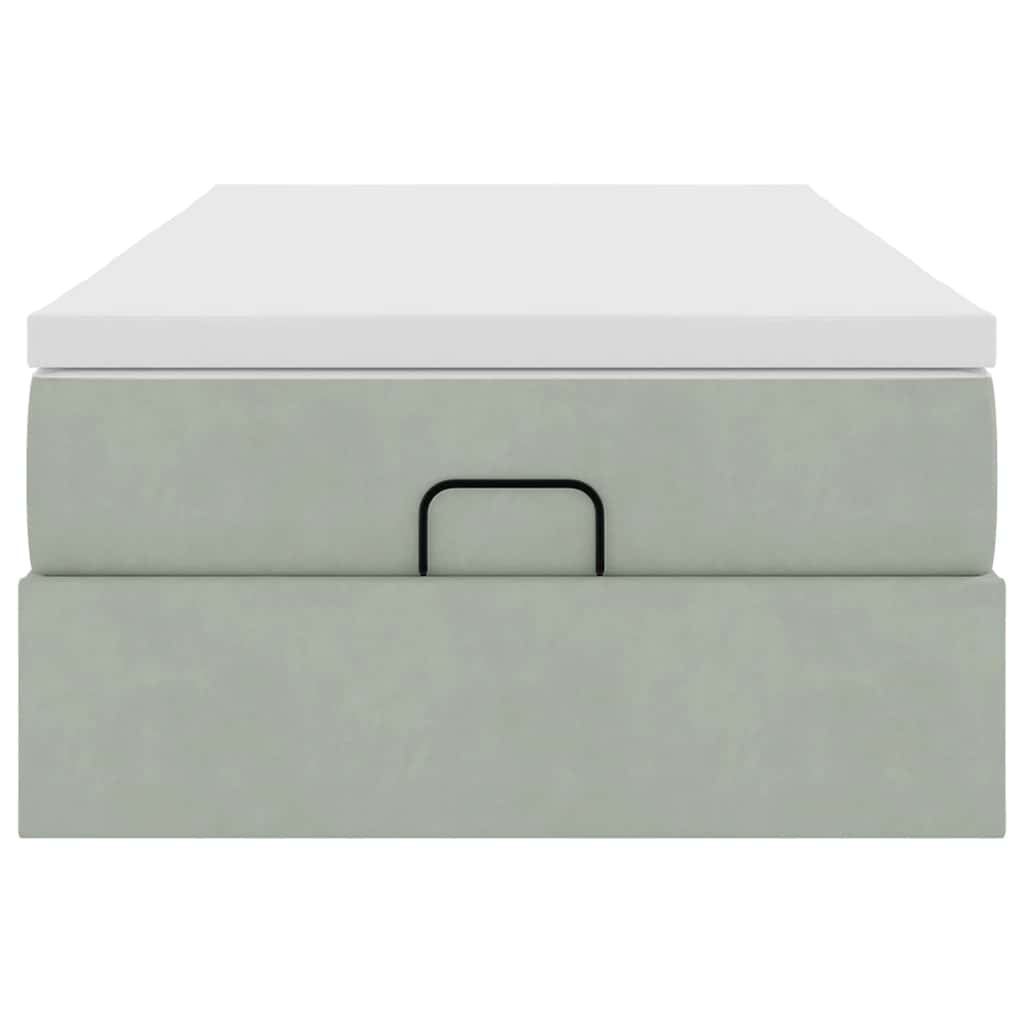 Cadre de lit ottoman et matelas gris clair 90x190 cm velours - XIOS