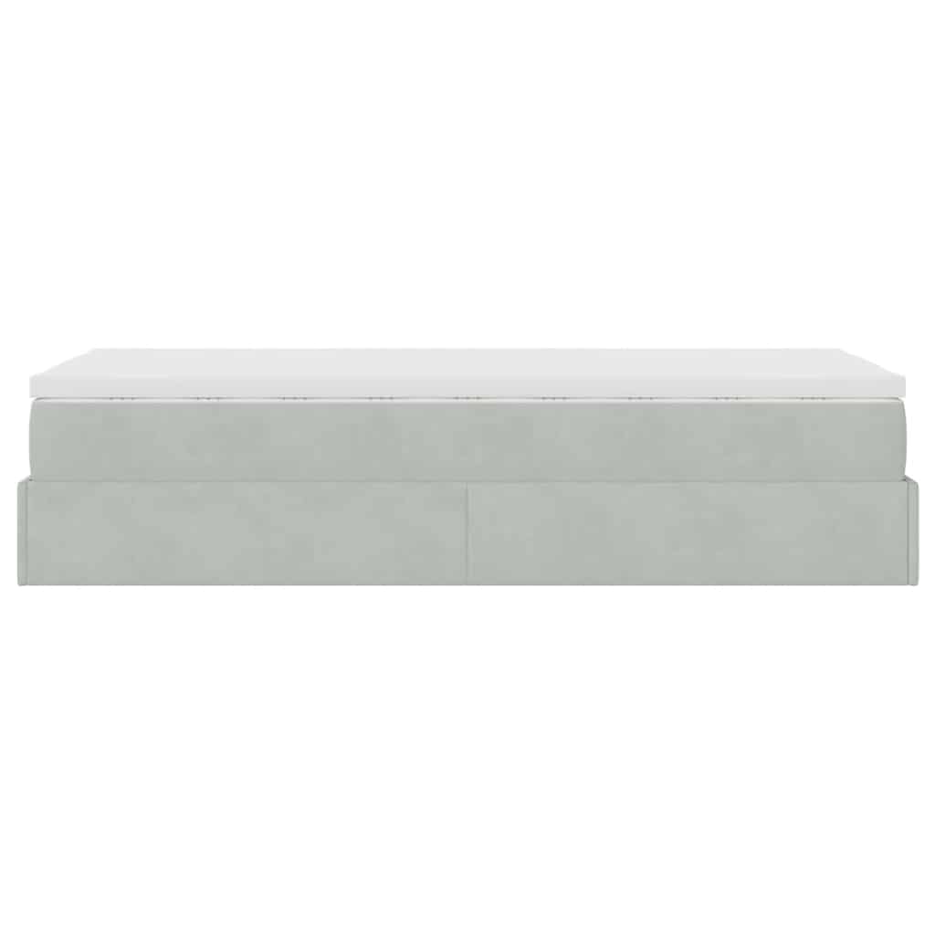 Cadre de lit ottoman et matelas gris clair 90x190 cm velours - XIOS