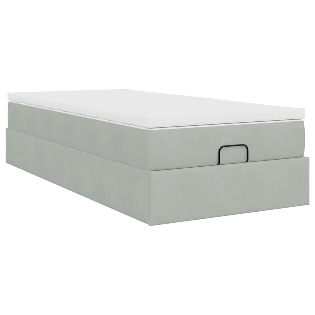 Cadre de lit ottoman et matelas gris clair 90x190 cm velours - XIOS