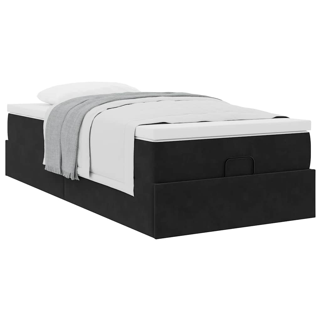 Cadre de lit ottoman avec matelas noir 90x190 cm velours - XIOS