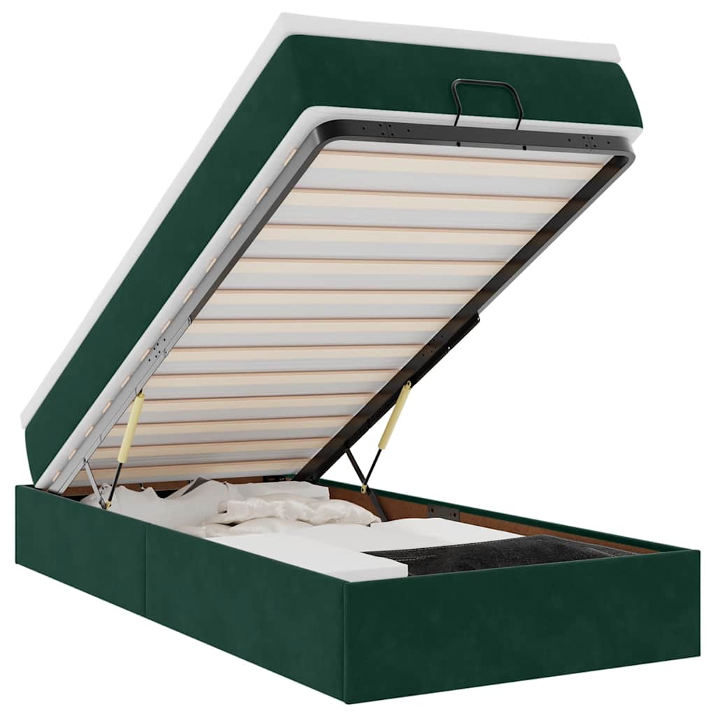 Cadre de lit ottoman avec matelas vert foncé 90x190 cm velours - XIOS