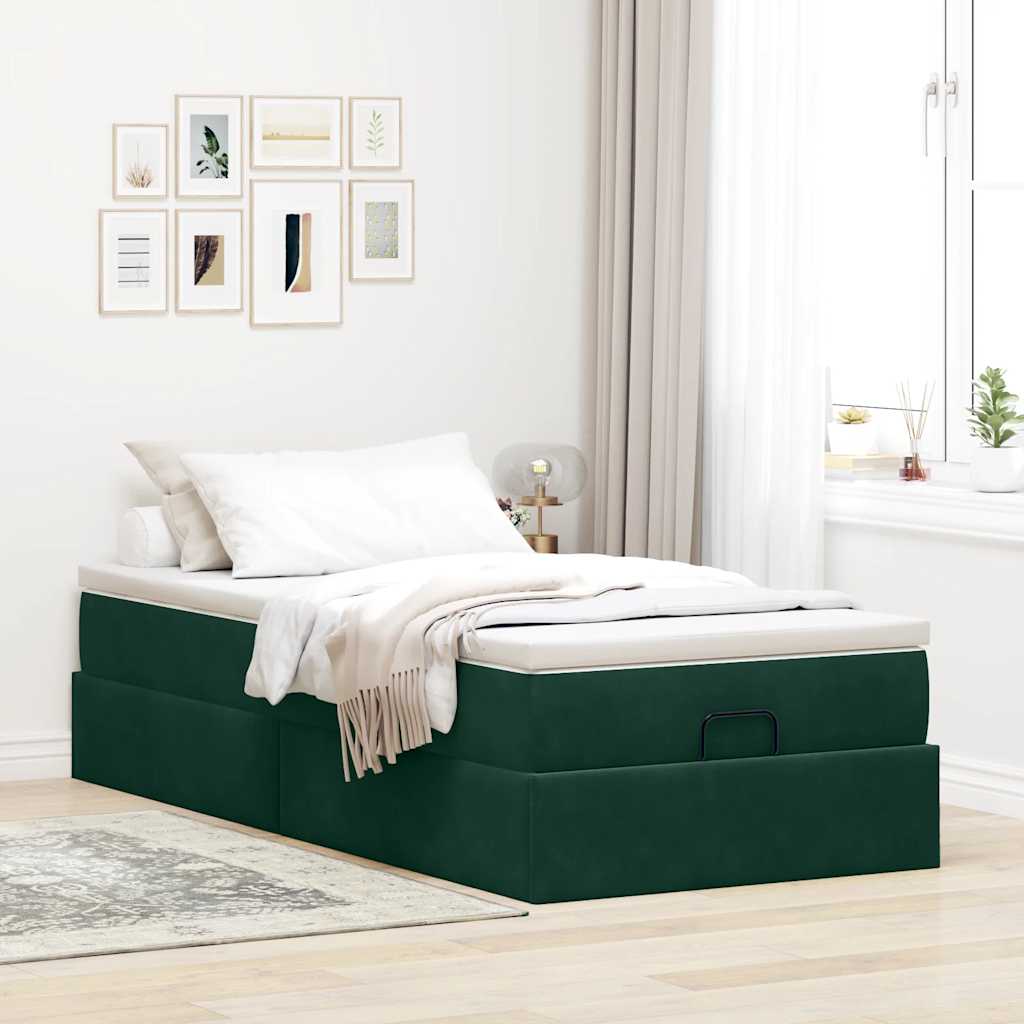 Cadre de lit ottoman avec matelas vert foncé 90x190 cm velours - XIOS
