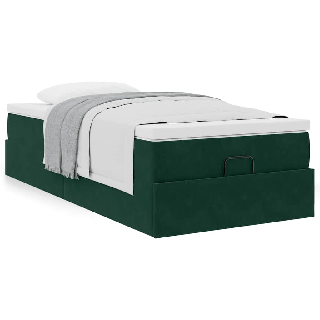 Cadre de lit ottoman avec matelas vert foncé 90x190 cm velours - XIOS