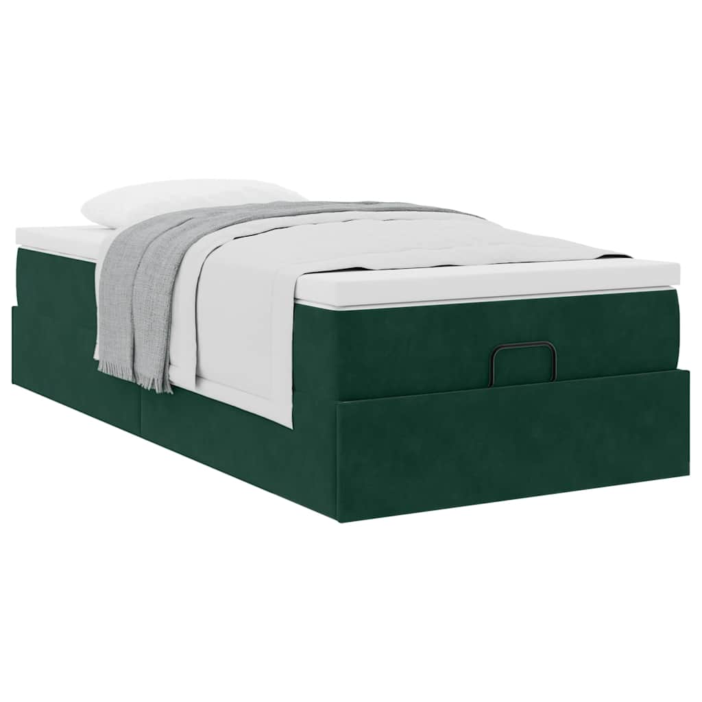 Cadre de lit ottoman avec matelas vert foncé 90x190 cm velours - XIOS