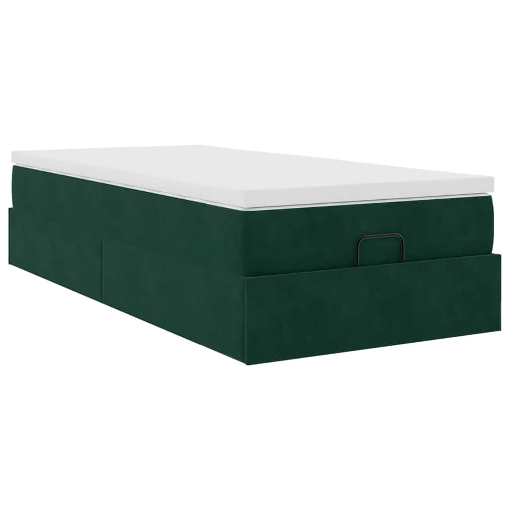 Cadre de lit ottoman avec matelas vert foncé 90x190 cm velours - XIOS