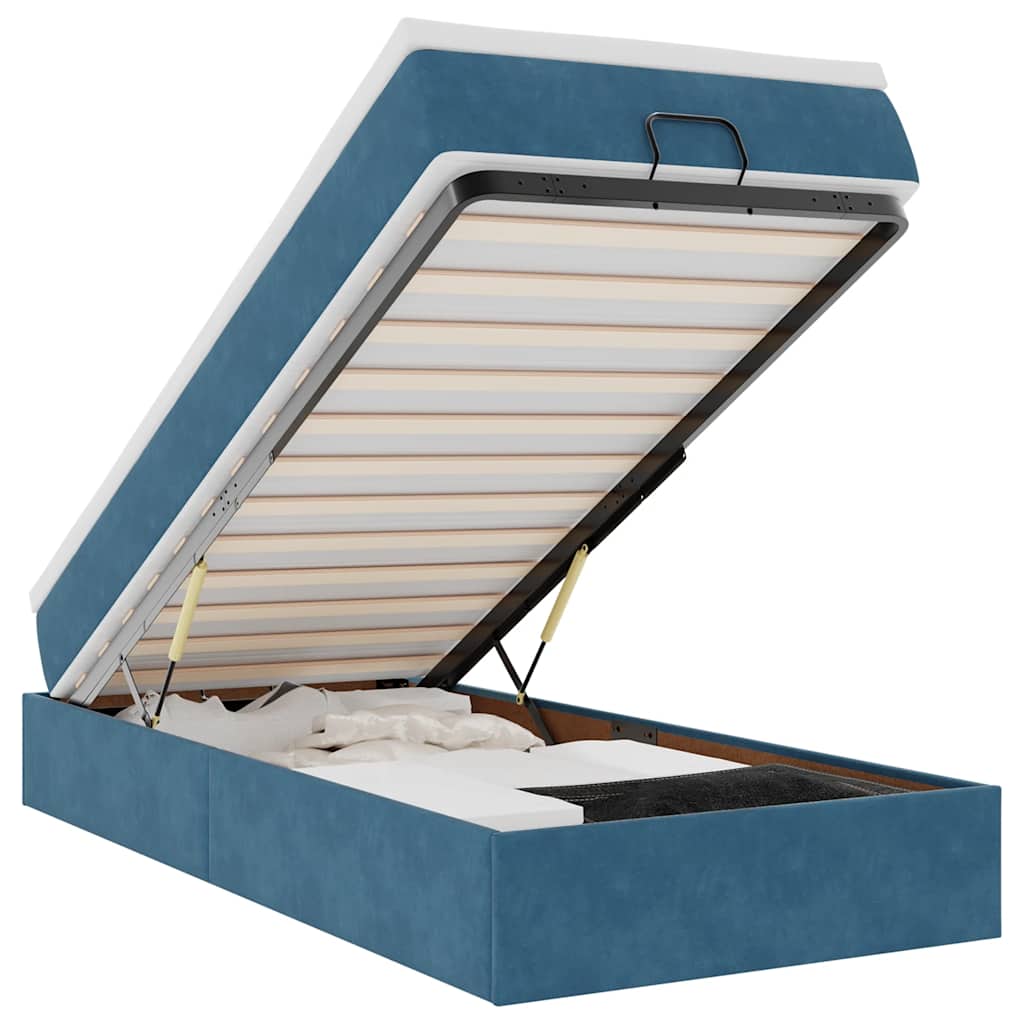 Cadre de lit ottoman avec matelas bleu foncé 90x190 cm velours - XIOS