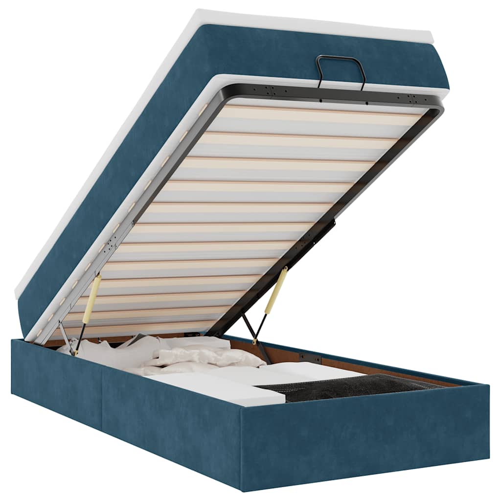 Cadre de lit ottoman avec matelas bleu foncé 90x190 cm velours - XIOS