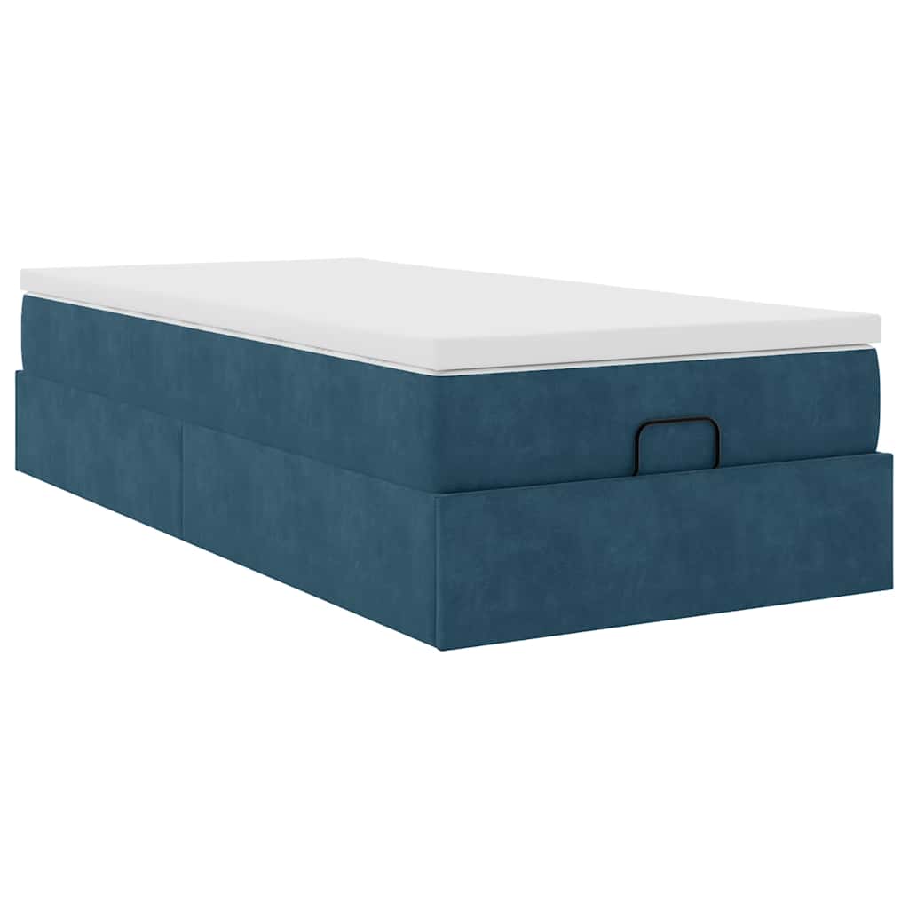 Cadre de lit ottoman avec matelas bleu foncé 90x190 cm velours - XIOS