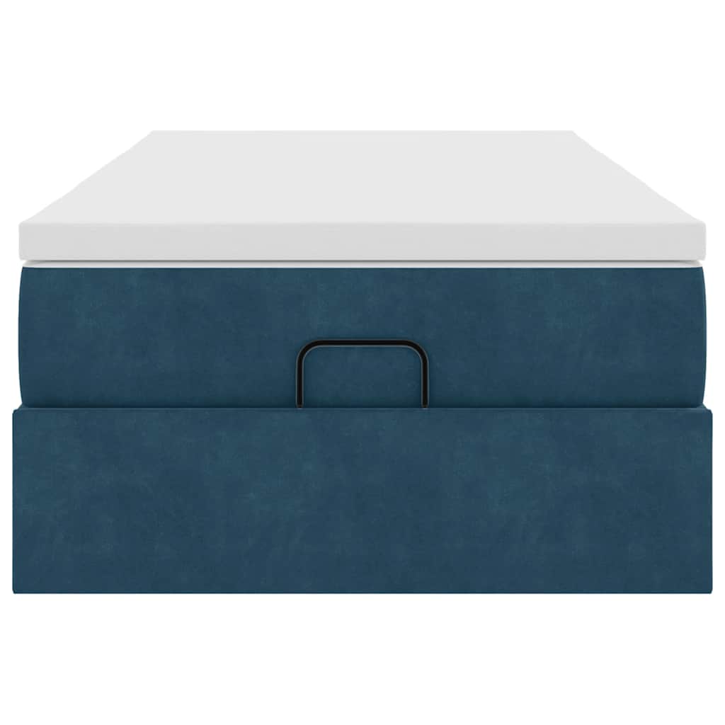Cadre de lit ottoman avec matelas bleu foncé 90x190 cm velours - XIOS