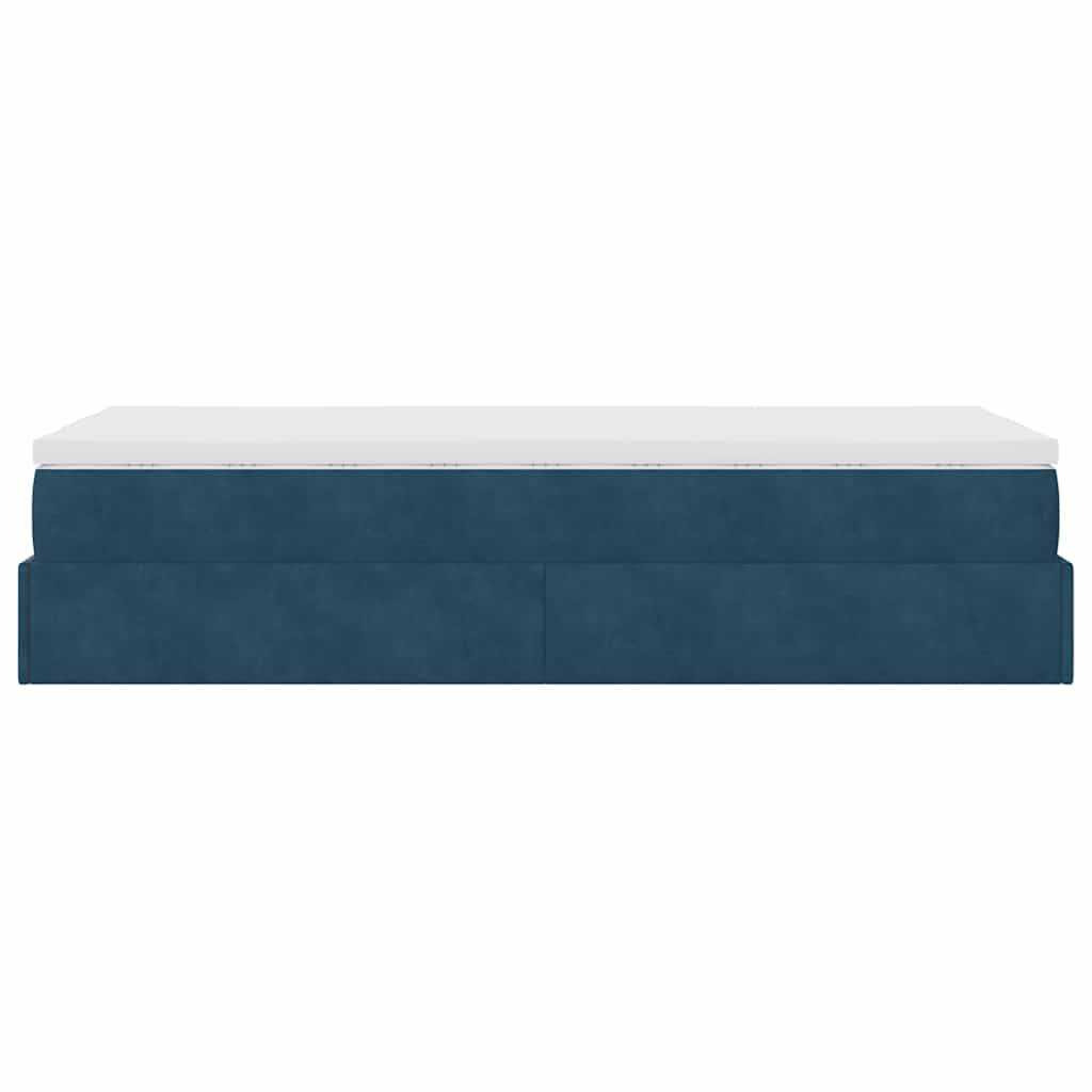 Cadre de lit ottoman avec matelas bleu foncé 90x190 cm velours - XIOS