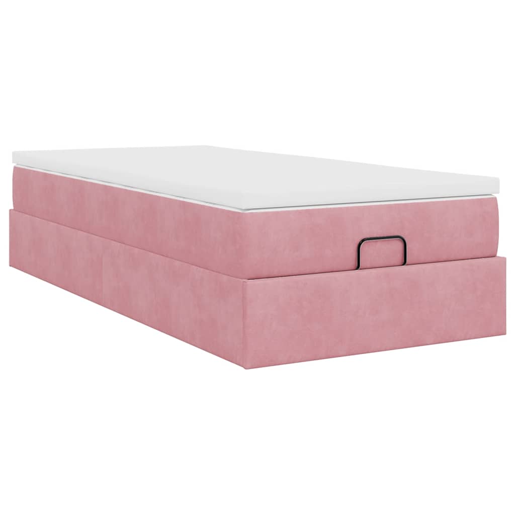 Cadre de lit ottoman avec matelas rose 90x190 cm velours