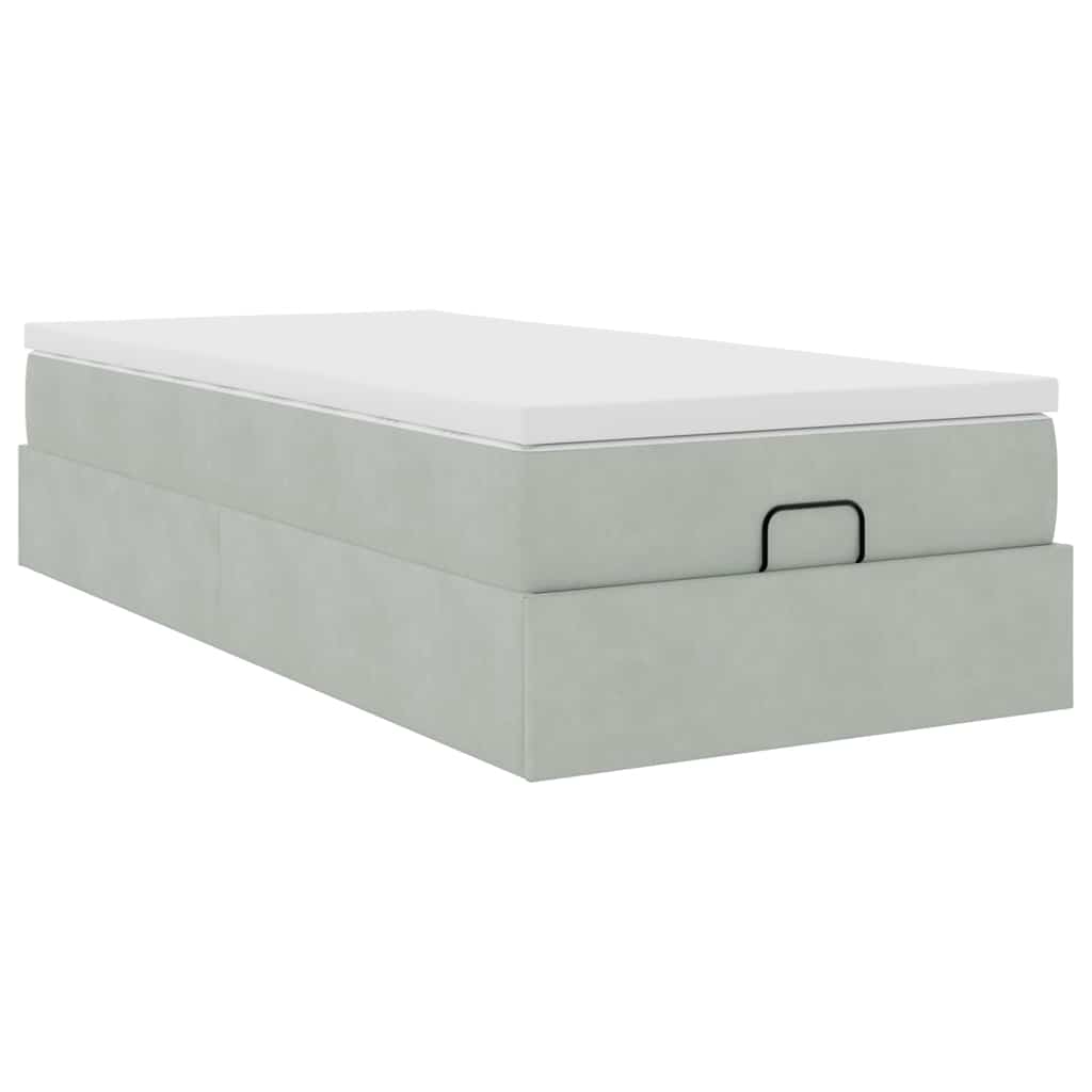 Cadre de lit ottoman et matelas gris clair 90x200 cm velours - XIOS