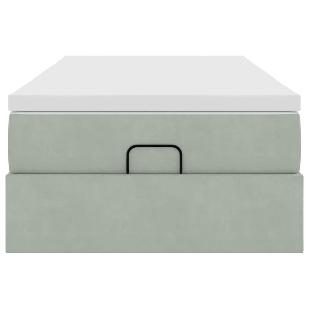 Cadre de lit ottoman et matelas gris clair 90x200 cm velours - XIOS