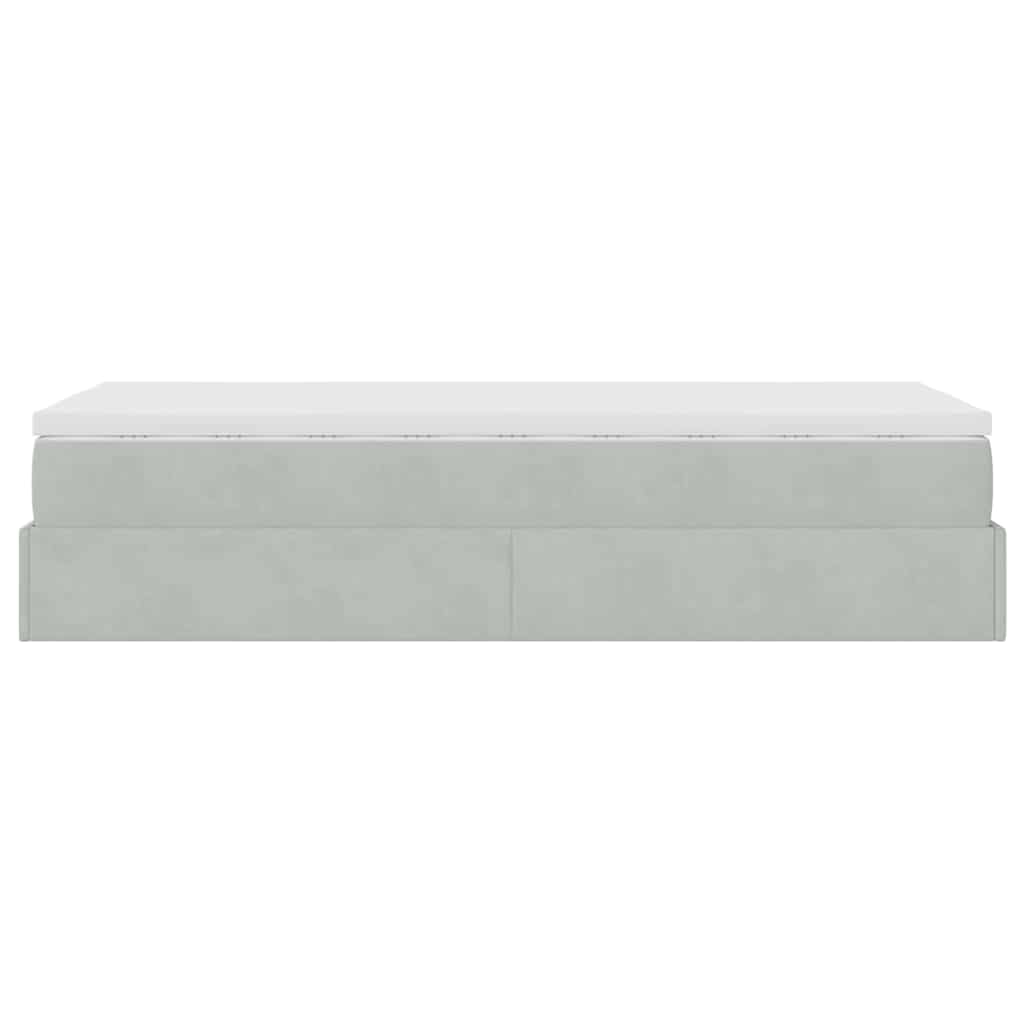 Cadre de lit ottoman et matelas gris clair 90x200 cm velours - XIOS
