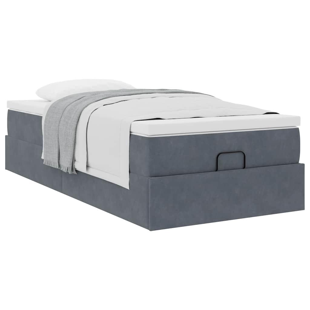 Cadre de lit ottoman et matelas gris foncé 90x200 cm velours - XIOS