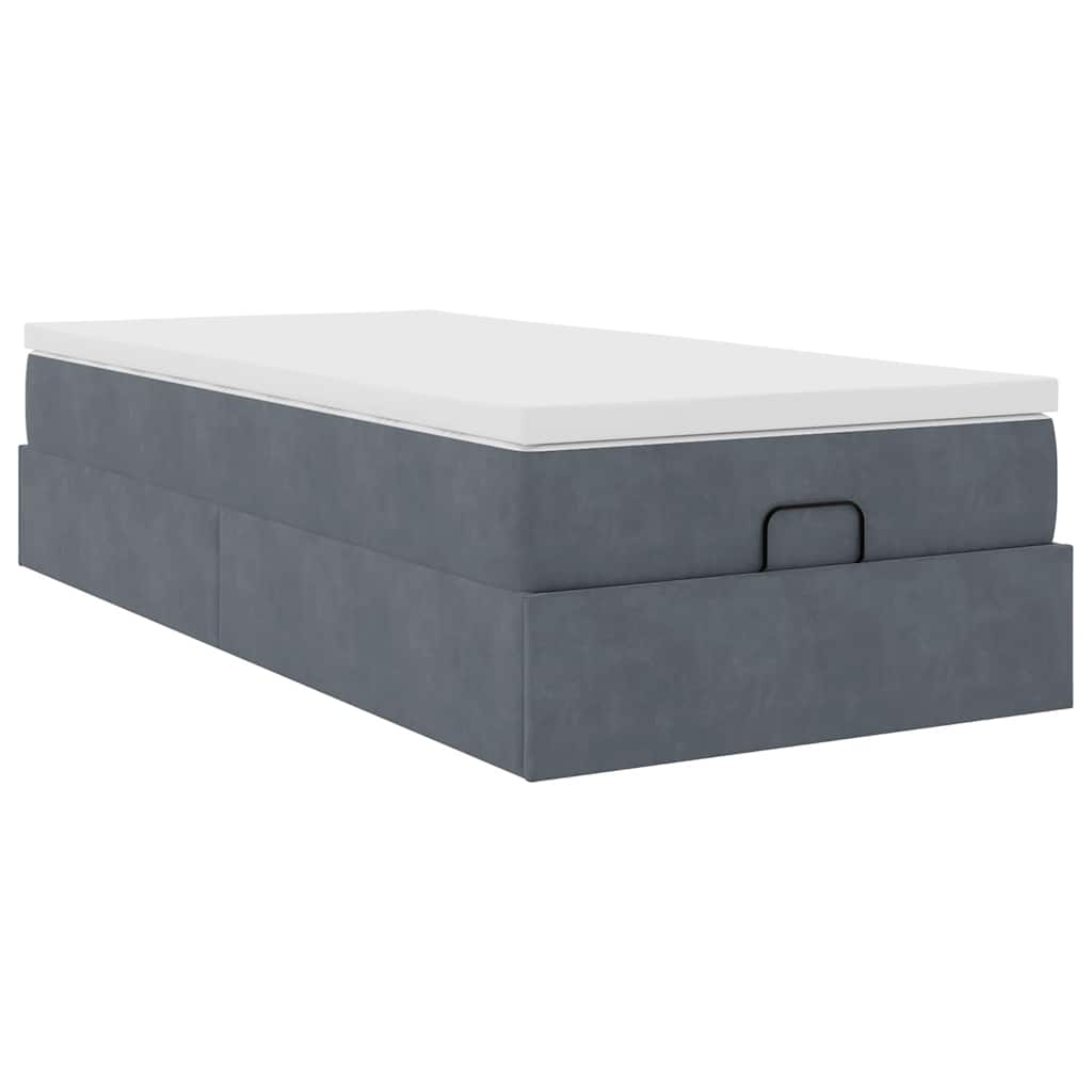 Cadre de lit ottoman et matelas gris foncé 90x200 cm velours - XIOS