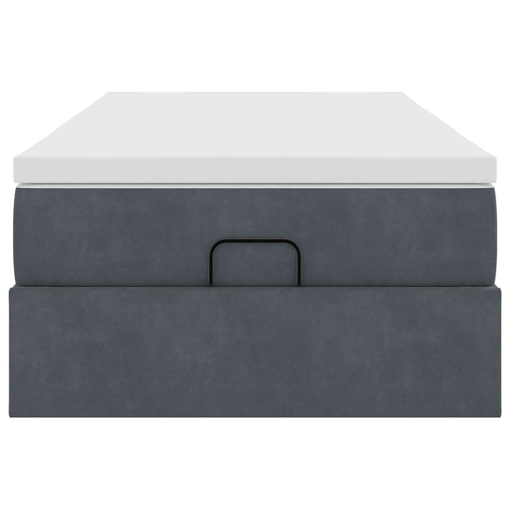 Cadre de lit ottoman et matelas gris foncé 90x200 cm velours - XIOS