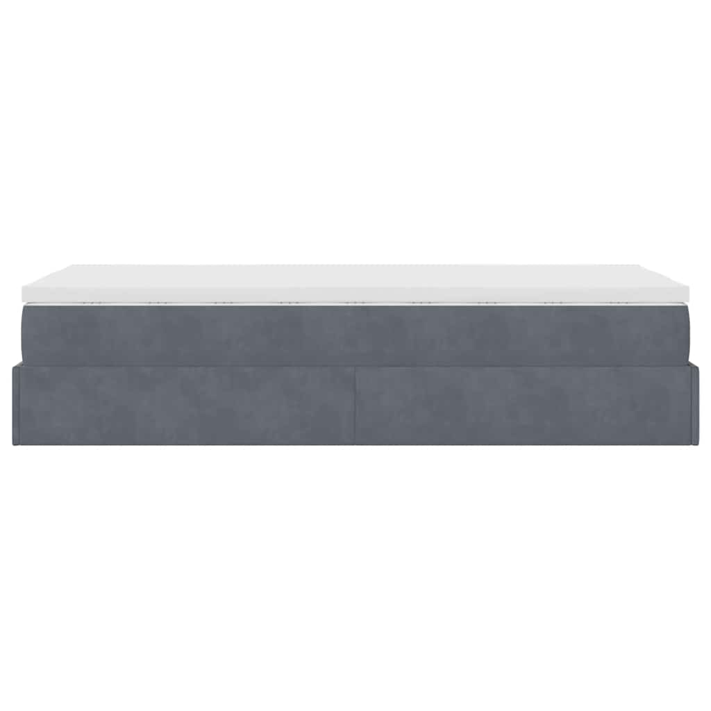 Cadre de lit ottoman et matelas gris foncé 90x200 cm velours - XIOS