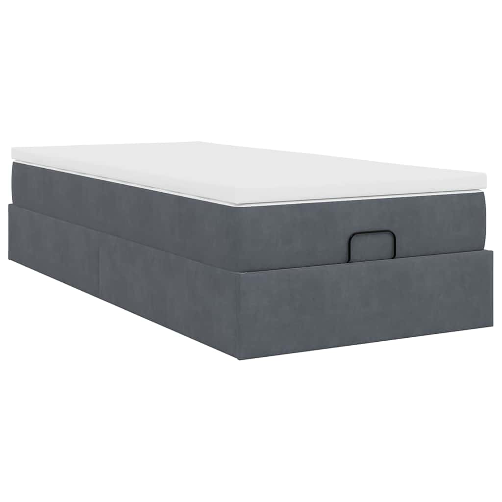 Cadre de lit ottoman et matelas gris foncé 90x200 cm velours - XIOS