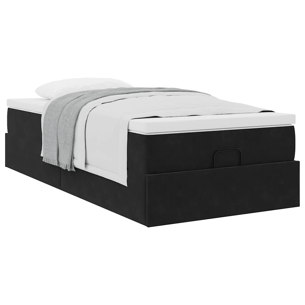 Cadre de lit ottoman avec matelas noir 90x200 cm velours - XIOS