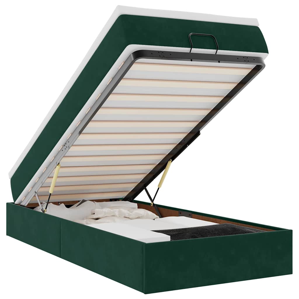 Cadre de lit ottoman avec matelas vert foncé 90x200 cm velours - XIOS