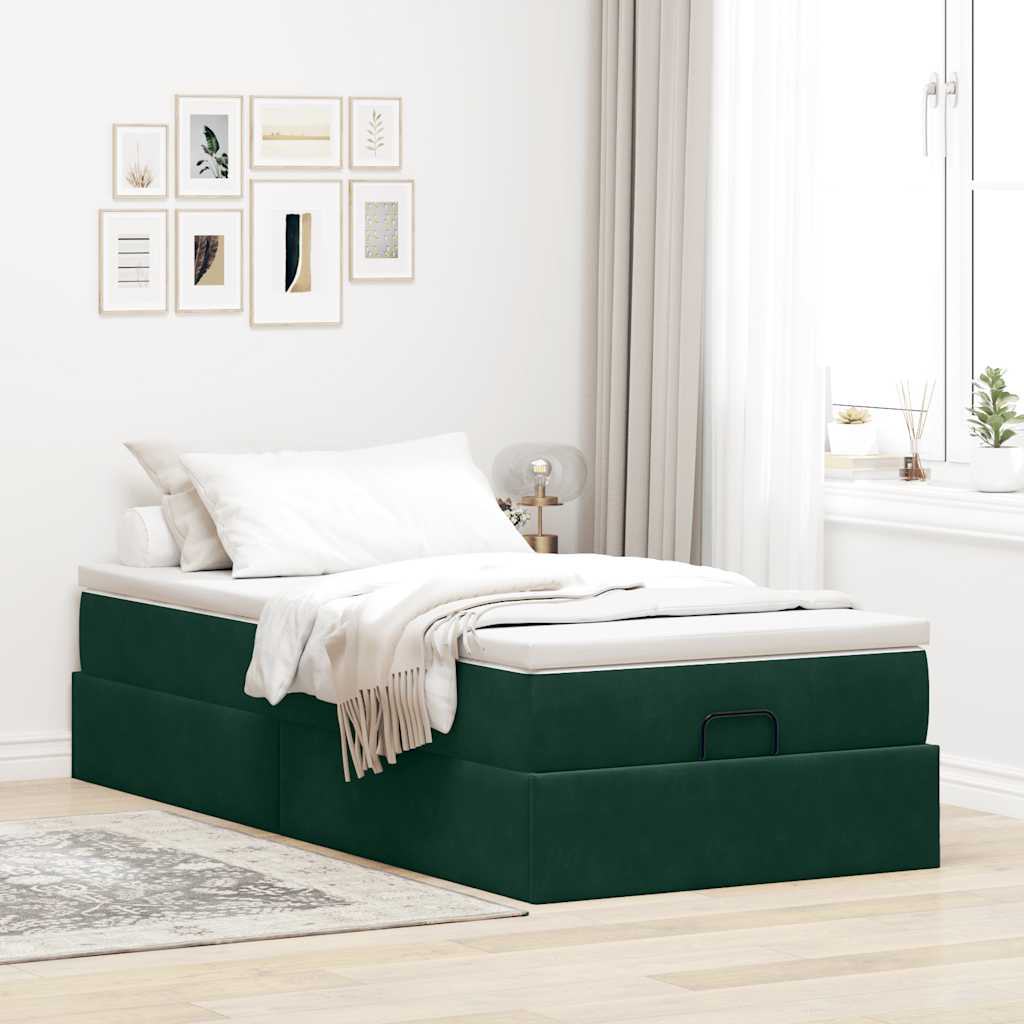 Cadre de lit ottoman avec matelas vert foncé 90x200 cm velours - XIOS