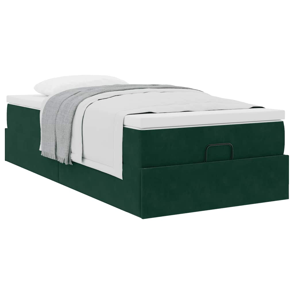 Cadre de lit ottoman avec matelas vert foncé 90x200 cm velours - XIOS