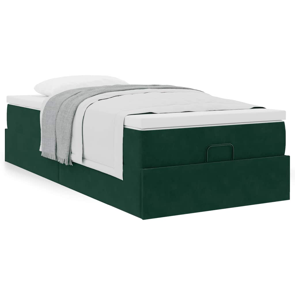 Cadre de lit ottoman avec matelas vert foncé 90x200 cm velours - XIOS