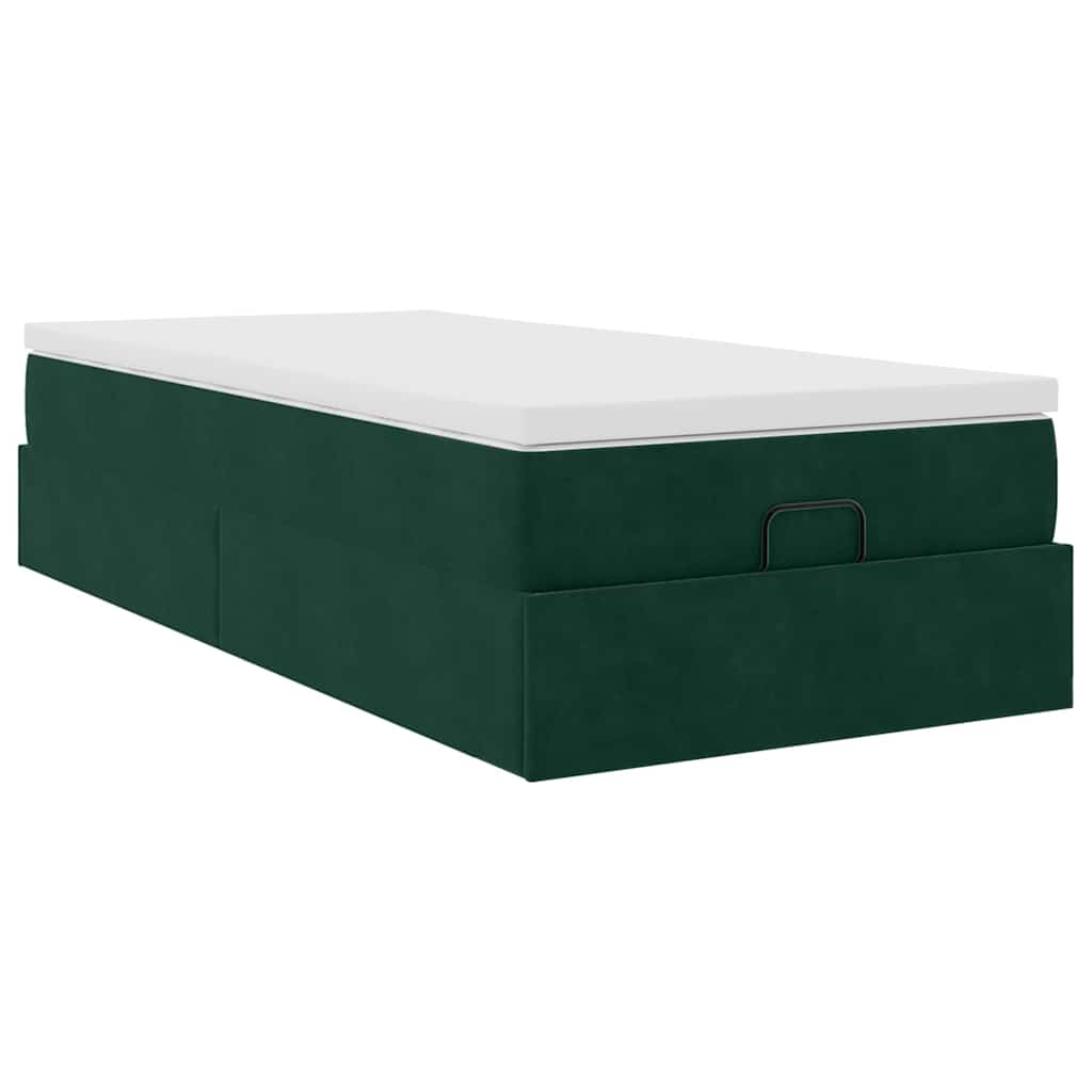 Cadre de lit ottoman avec matelas vert foncé 90x200 cm velours - XIOS