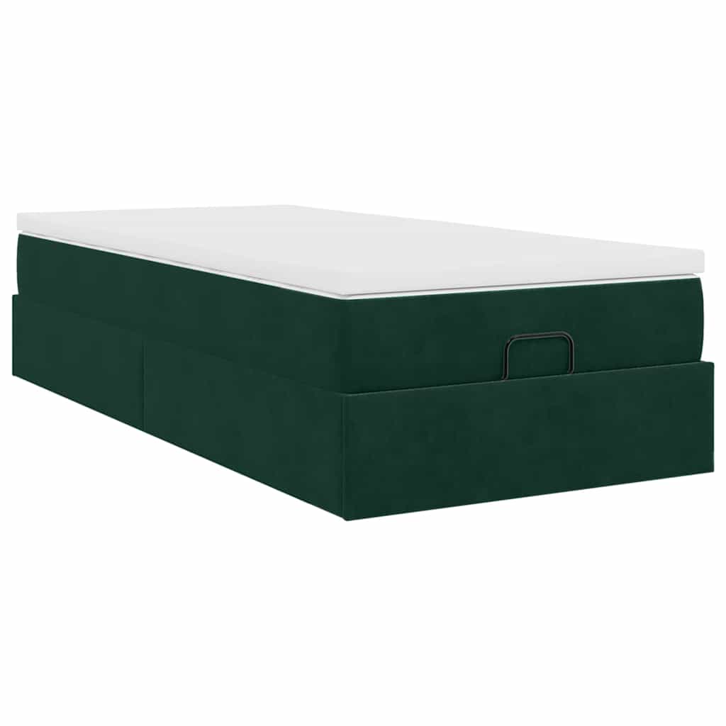 Cadre de lit ottoman avec matelas vert foncé 90x200 cm velours - XIOS