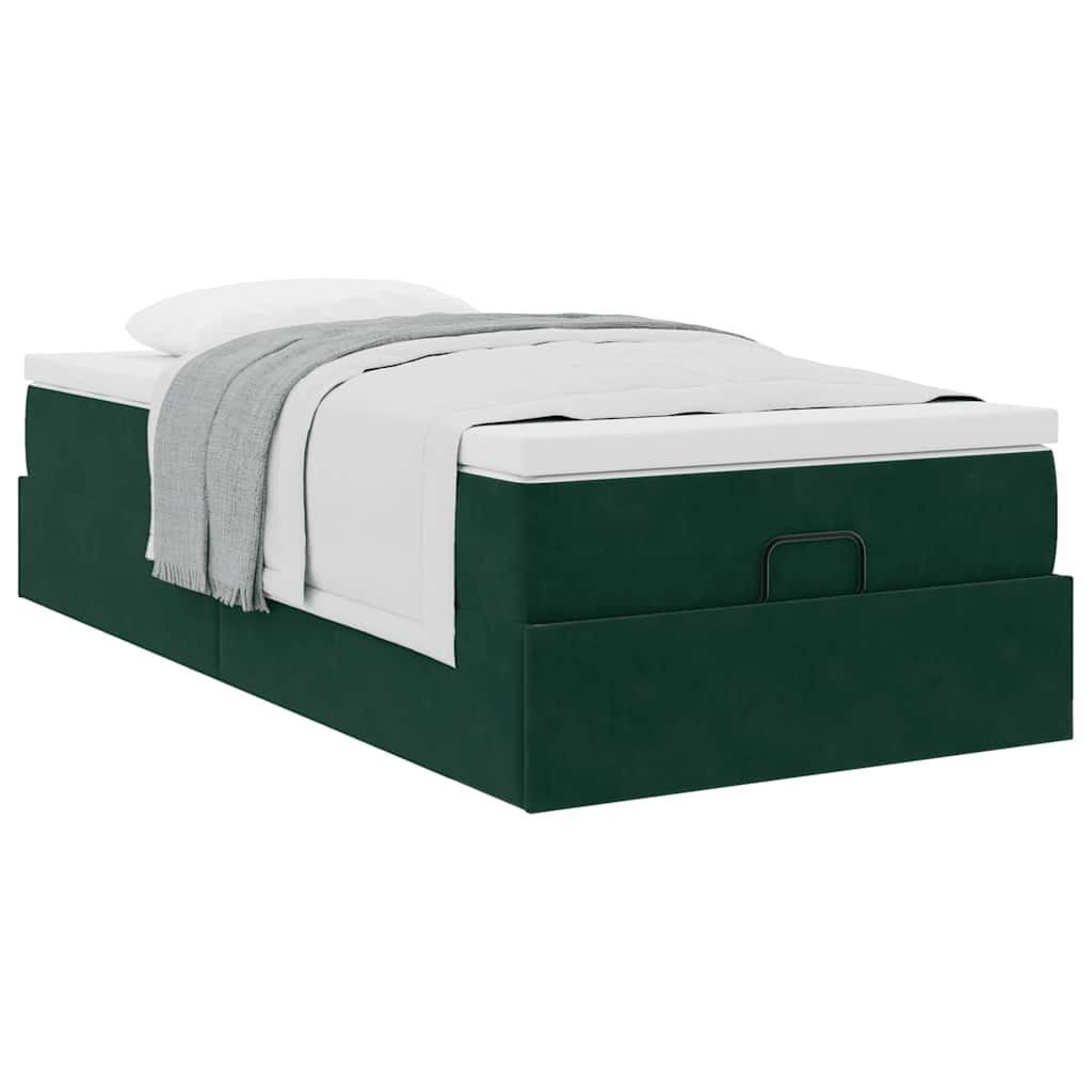 Cadre de lit ottoman avec matelas vert foncé 100x200 cm velours - XIOS