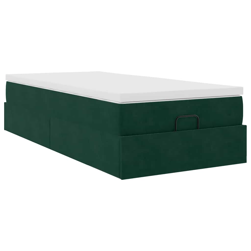 Cadre de lit ottoman avec matelas vert foncé 100x200 cm velours - XIOS
