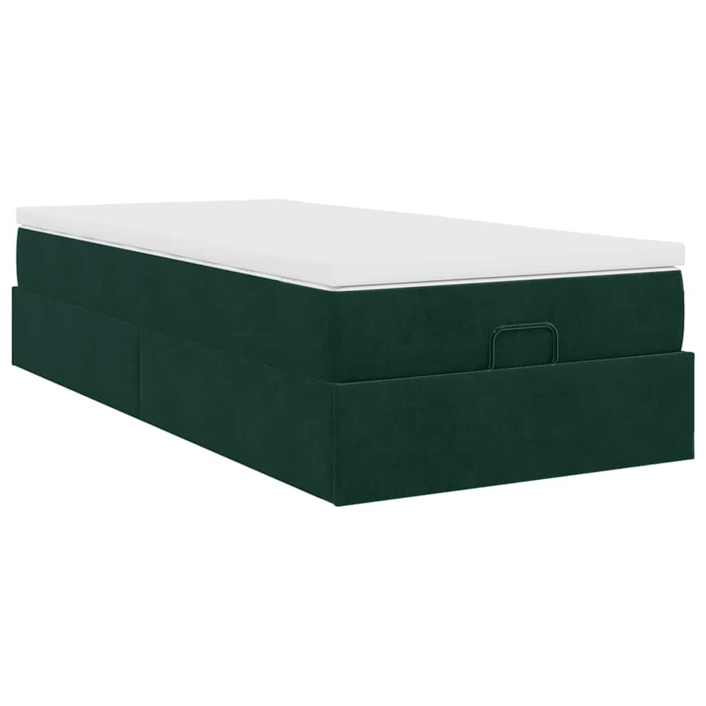Cadre de lit ottoman avec matelas vert foncé 100x200 cm velours - XIOS