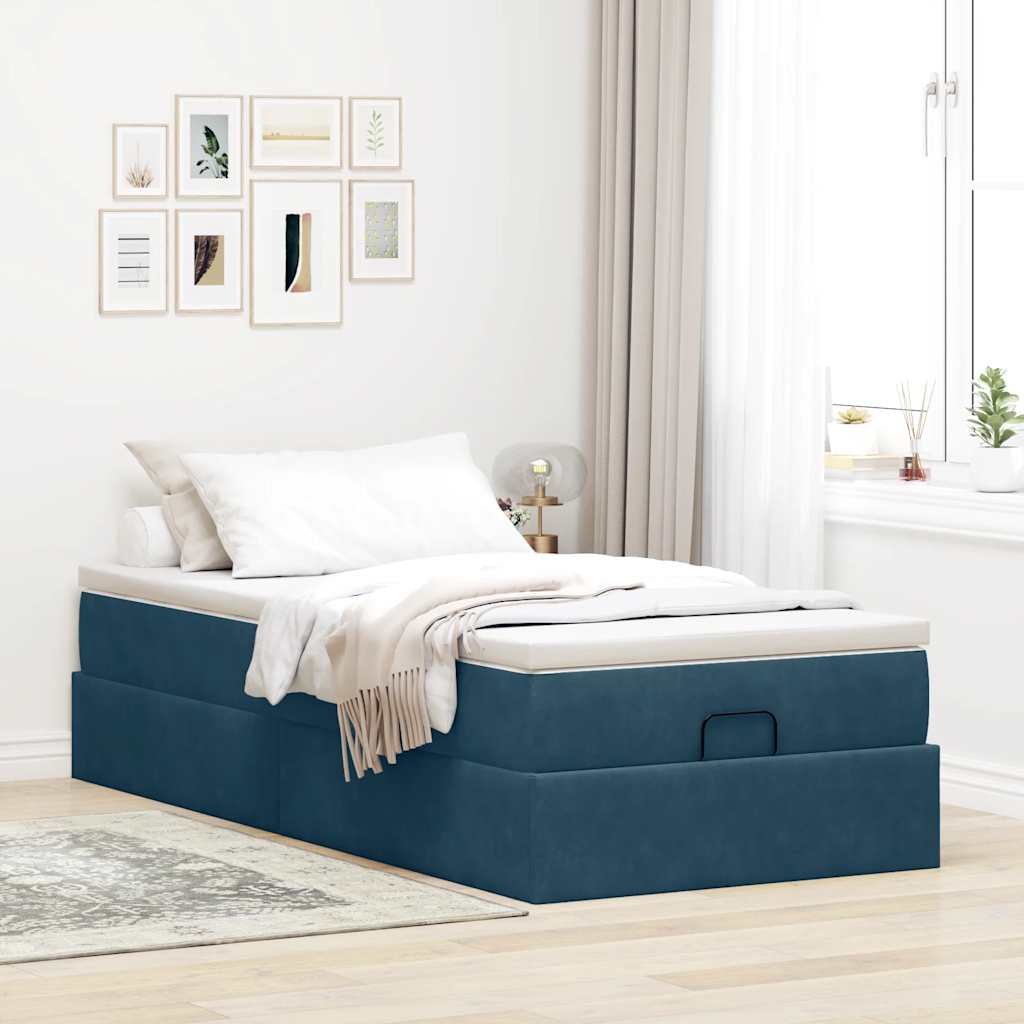 Cadre de lit ottoman avec matelas bleu foncé 100x200 cm velours - XIOS