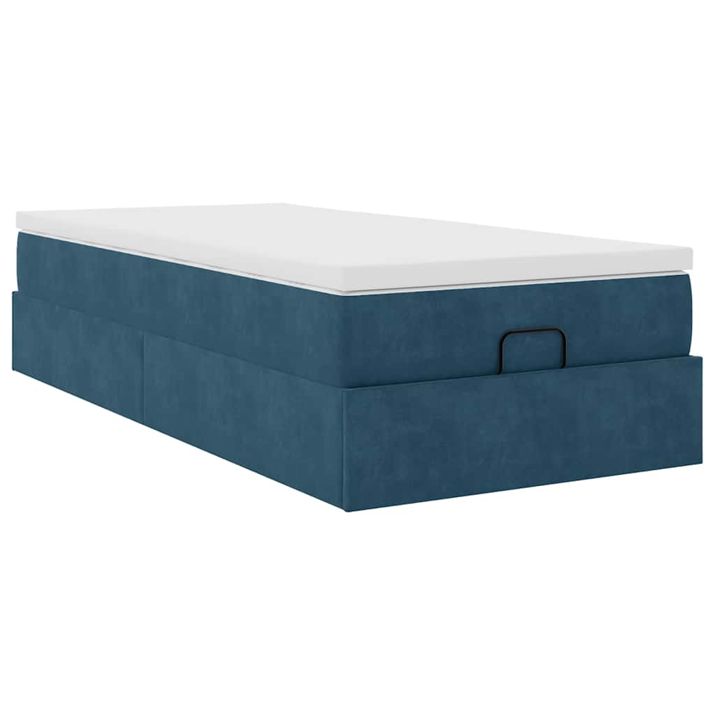 Cadre de lit ottoman avec matelas bleu foncé 100x200 cm velours - XIOS