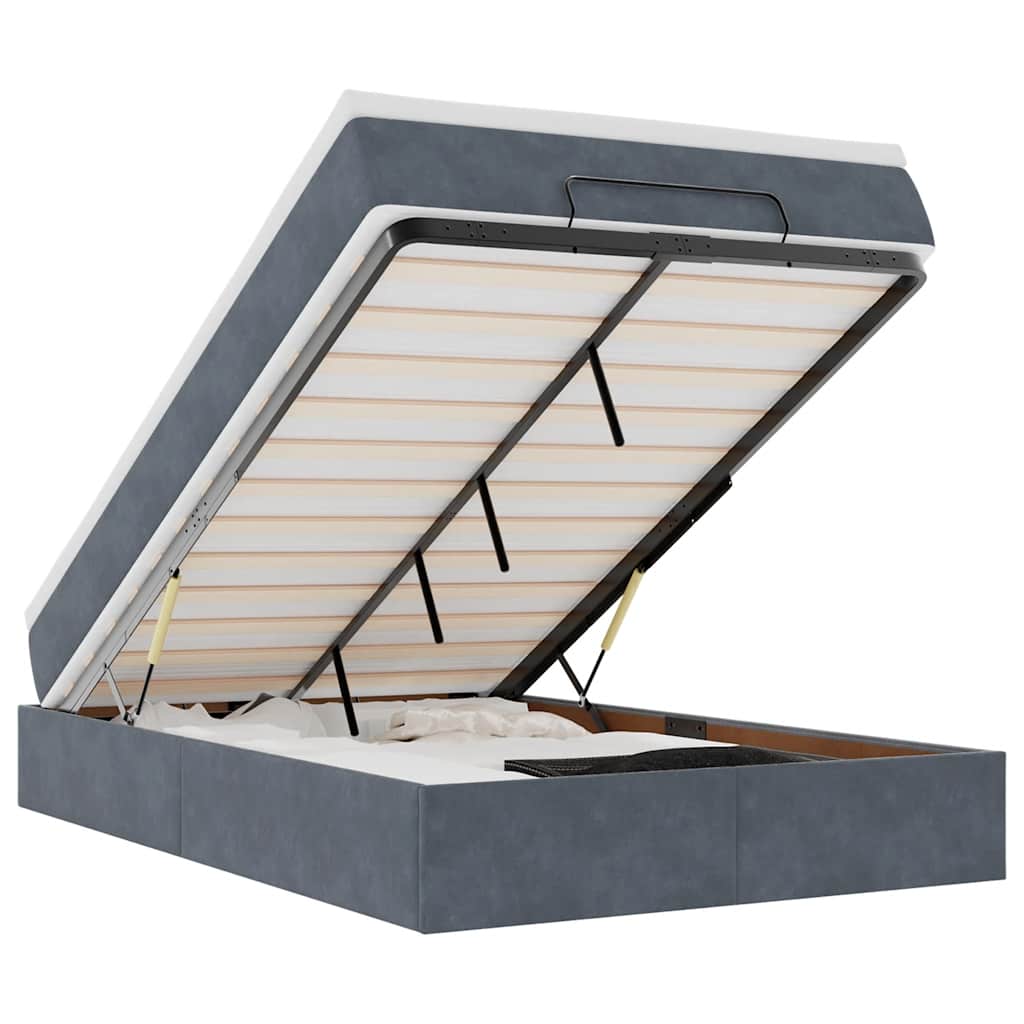 Lit ottoman avec matelas gris foncé 120x190 cm velours - XIOS