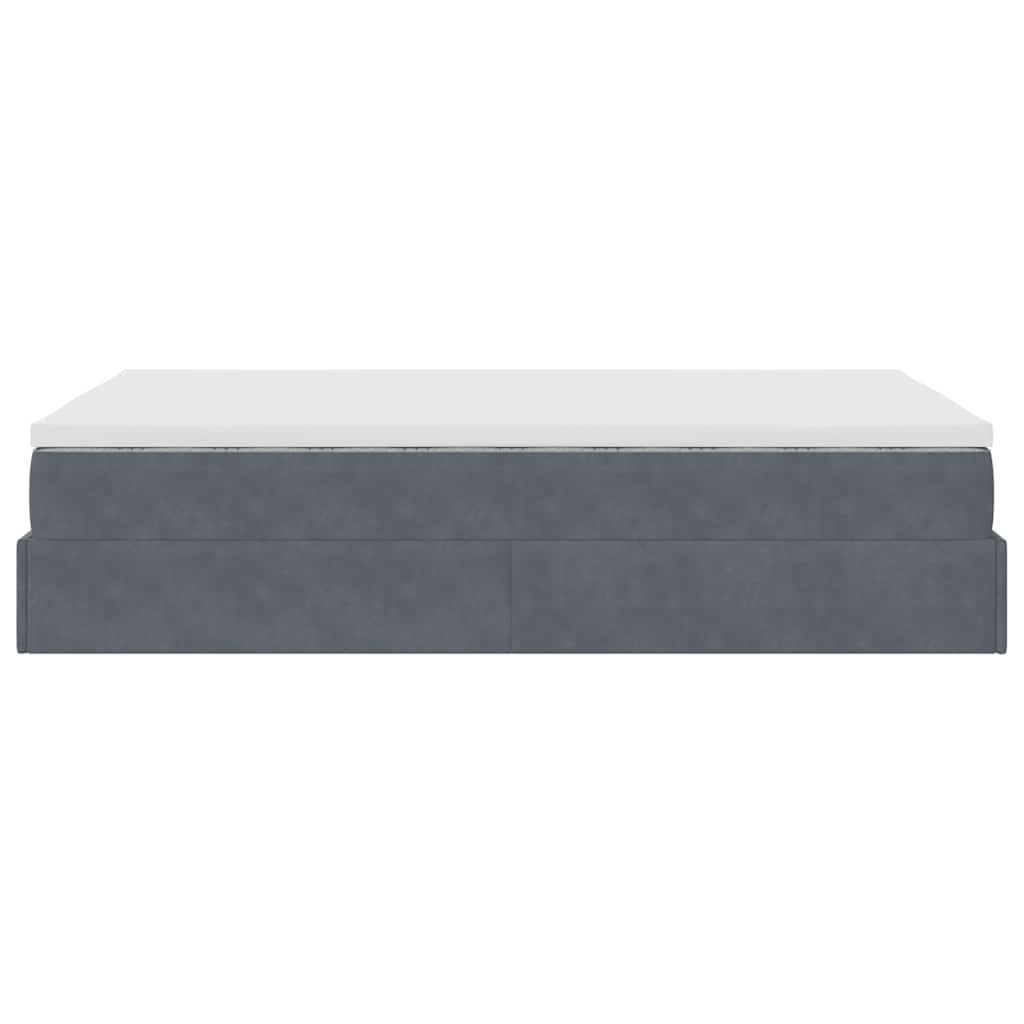Lit ottoman avec matelas gris foncé 120x190 cm velours
