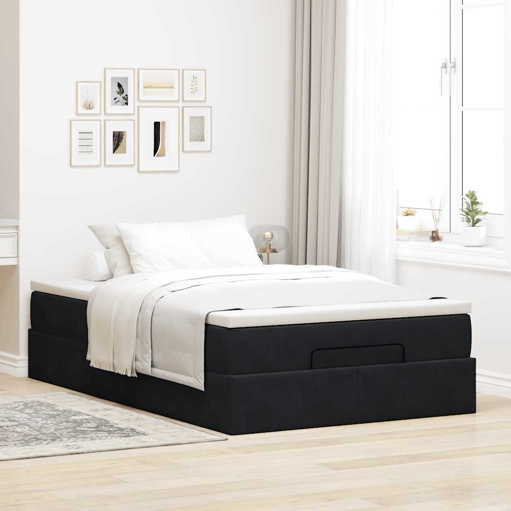 Lit ottoman avec matelas noir 120x190 cm velours - XIOS