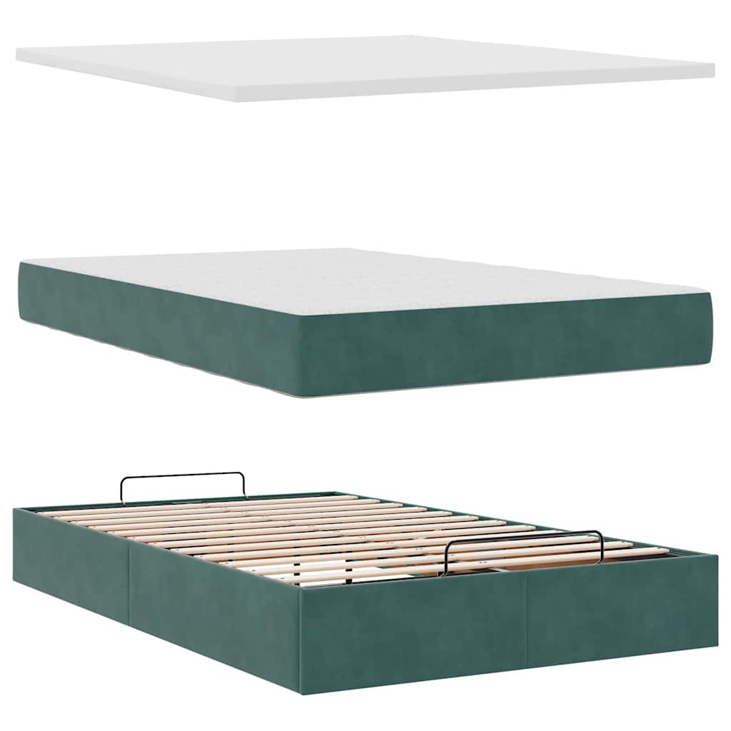 Lit ottoman avec matelas vert foncé 120x190 cm velours - XIOS