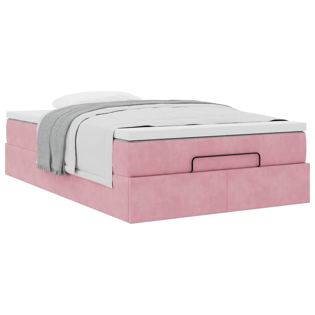 Lit ottoman avec matelas rose 120x190 cm velours - XIOS