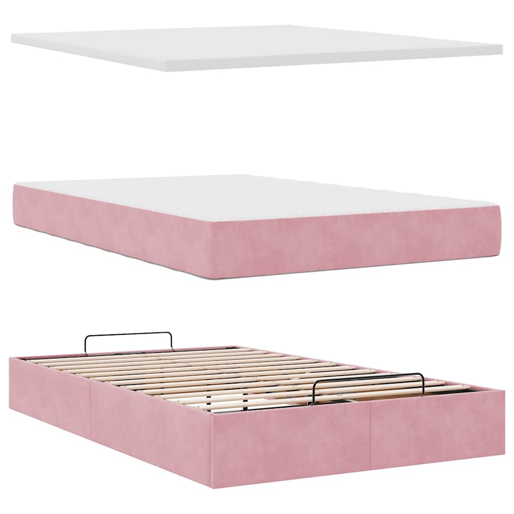 Lit ottoman avec matelas rose 120x190 cm velours - XIOS