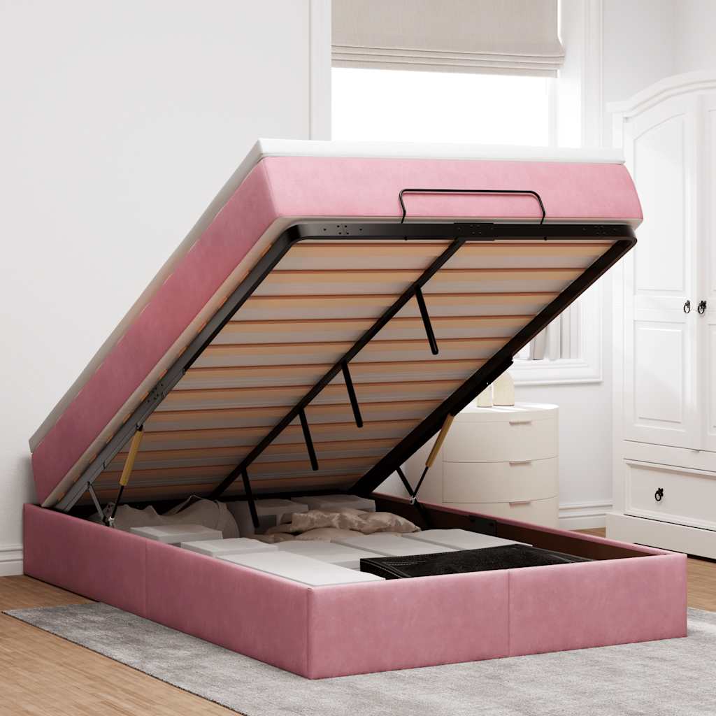Lit ottoman avec matelas rose 120x190 cm velours - XIOS