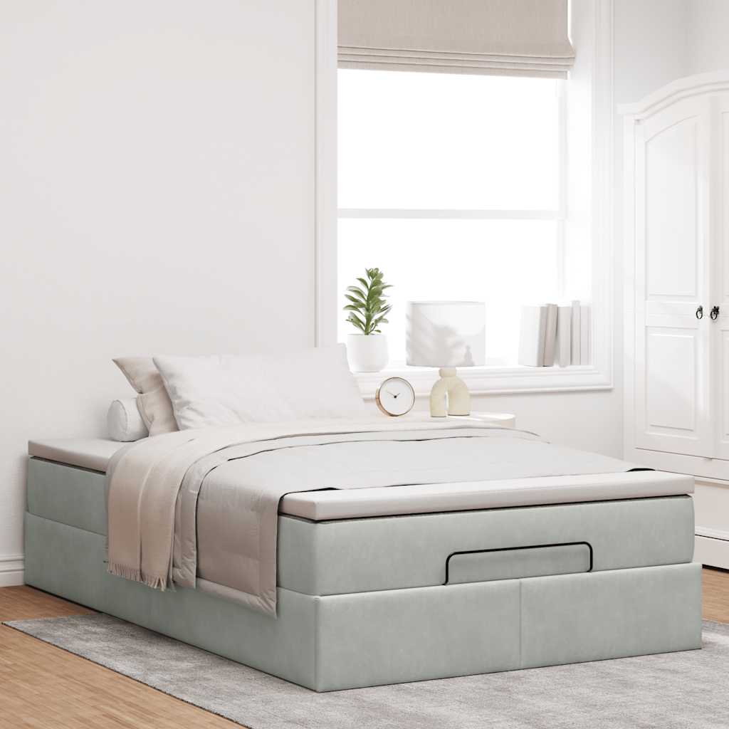Cadre de lit ottoman et matelas gris clair 120x200 cm velours - XIOS