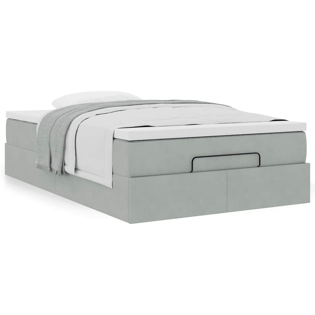 Cadre de lit ottoman et matelas gris clair 120x200 cm velours - XIOS