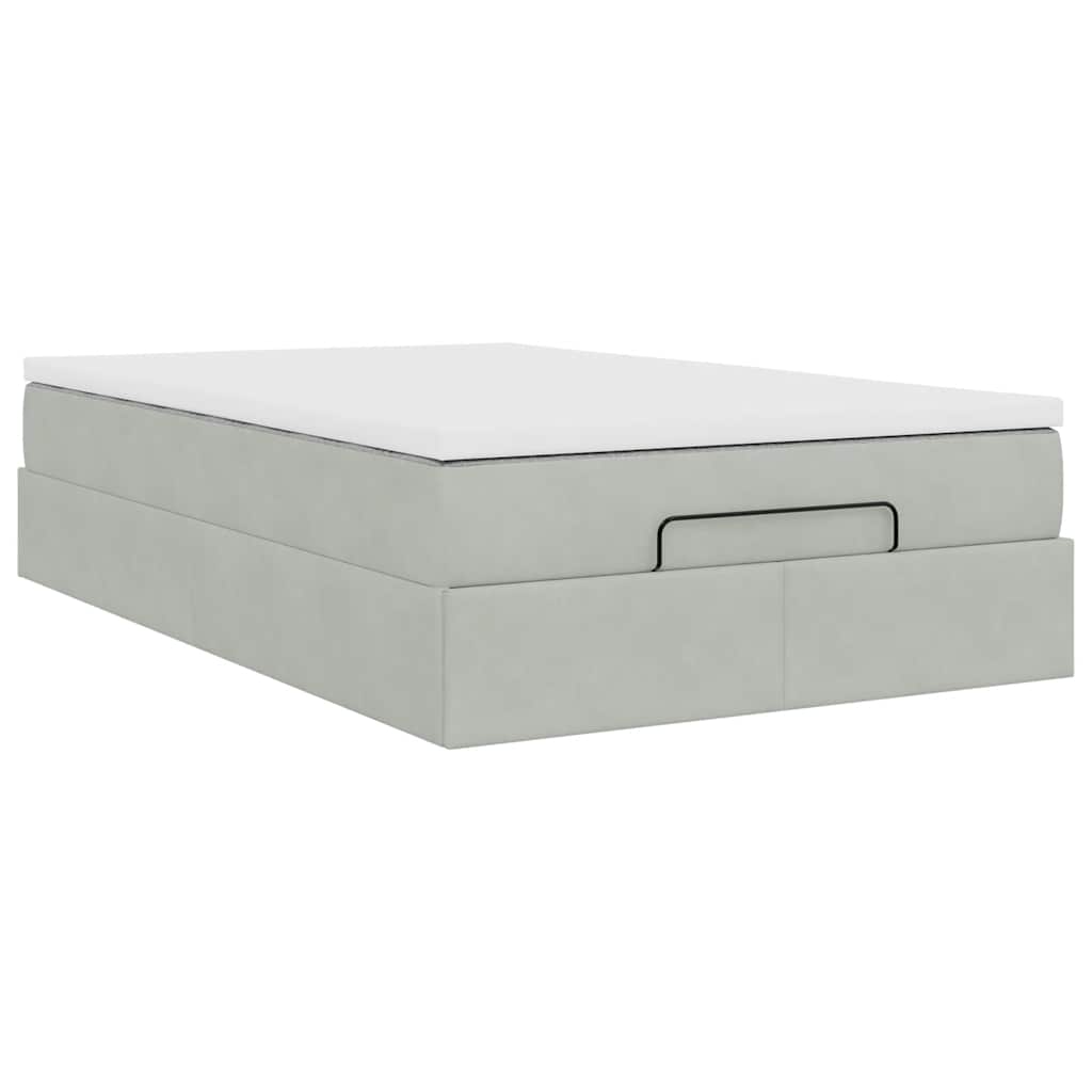 Cadre de lit ottoman et matelas gris clair 120x200 cm velours - XIOS