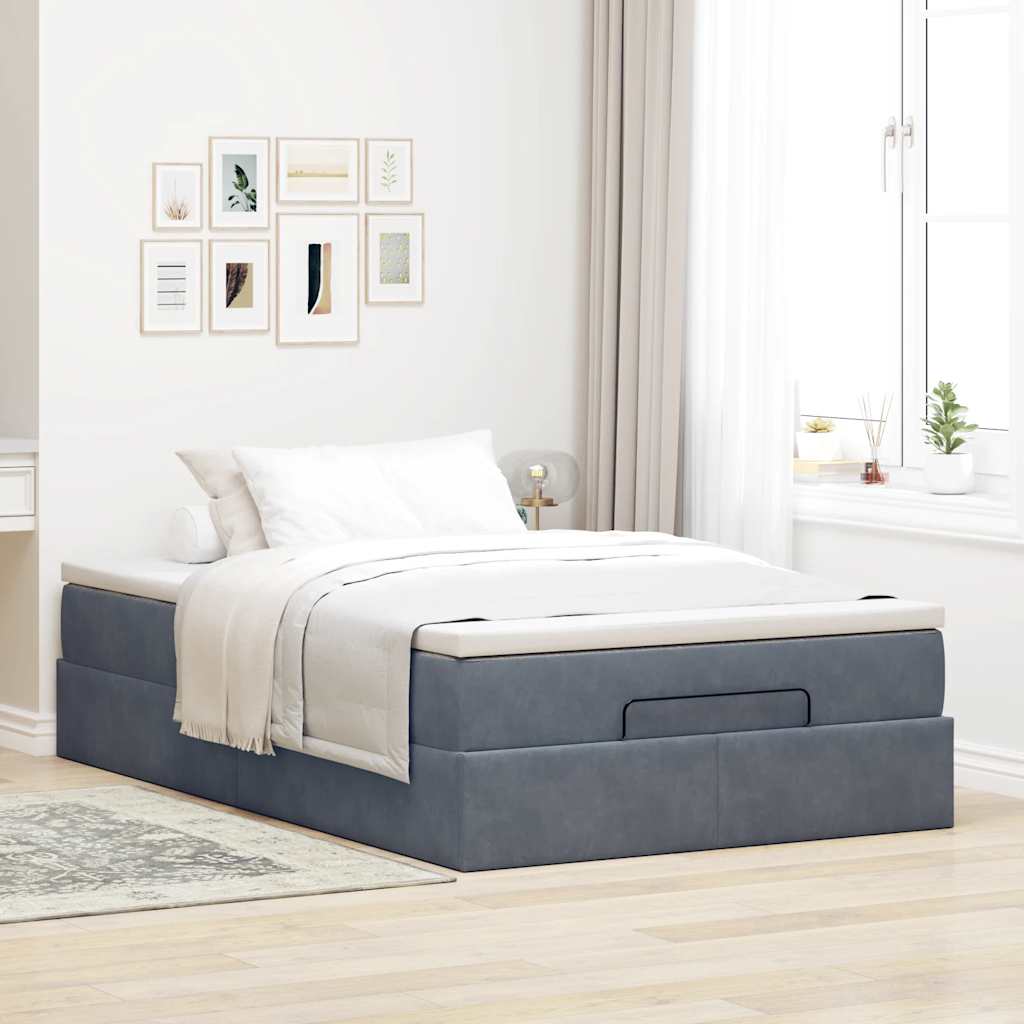 Cadre de lit ottoman et matelas gris foncé 120x200 cm velours - XIOS