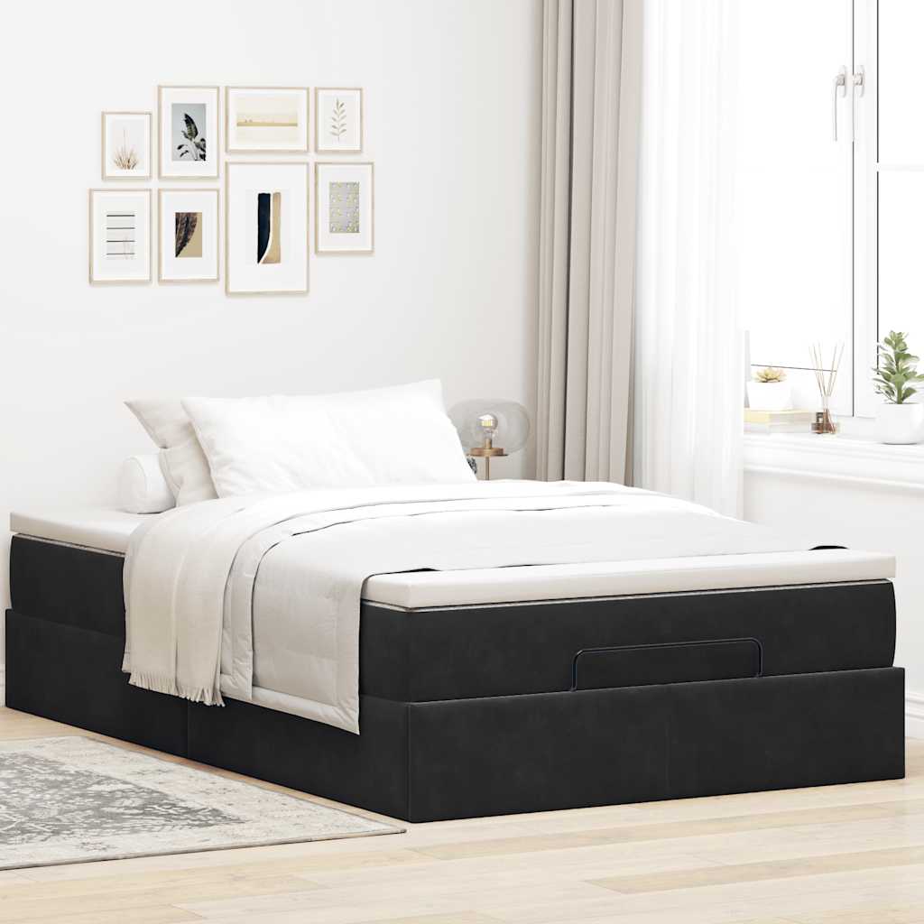 Cadre de lit ottoman avec matelas noir 120x200 cm velours - XIOS