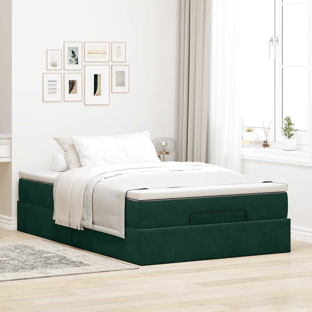 Cadre de lit ottoman avec matelas vert foncé 120x200 cm velours - XIOS
