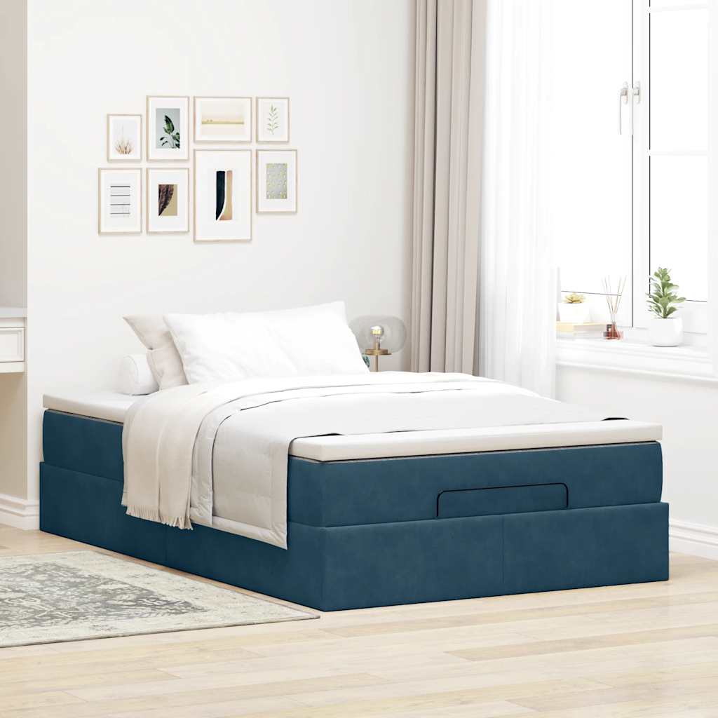 Cadre de lit ottoman avec matelas bleu foncé 120x200 cm velours