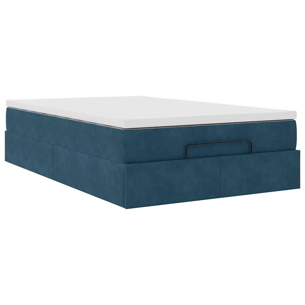 Cadre de lit ottoman avec matelas bleu foncé 120x200 cm velours